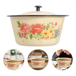 Bowls Fruit Platter Tray Enamel Basin Tureen Tub Pot Sink Lid Retro Style Soup Bowl Vintage