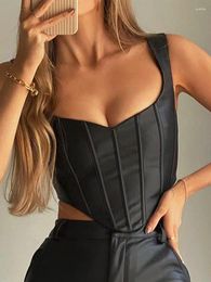 Women's Tanks 2023 Fashion Sexy Fishbone Corset Bustier Women Solid Sleeveless Square Collar Tank Crop Top Summer Club Party Camis