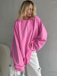 Magliette da donna Oversize da donna Casual Pullover rosa Autunno da donna Harajuku O Collo Camicia a maniche lunghe Donna allentata e sottile Top Streetwear