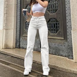 Women's Jeans White Straight Leg For Women High Waist Stretch Denim Mom Jean Baggy Pants Casual Comfort Loose Tassel Fashion Trousers