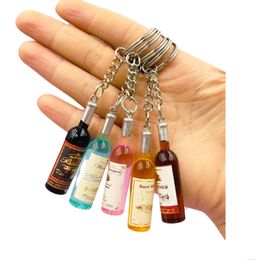 Keychains Lanyards Cute Novelty Resin Beer Wine Bottle Keychain Assorted Colour For Women Men Car Bag Keyring Pendant Accessories W Dhl3P