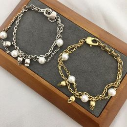 Chains Fashion Halloween Jewellery Gold Silver Double Layer Pearl Bracelet Necklace Luxury Set Women Designer Brand Punk Boho Goth