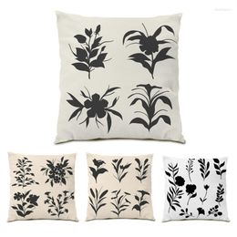 Pillow Ultra Soft Velvet Sofa Decorative Pillowcase High Quality Simple Black Flower Polyester Linen Living Room Covers E0729
