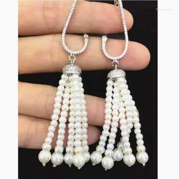 Dangle Earrings One Pair Freshwater Pearl White Near Round Hook Earring Nature Beads Wholesale FPPJ
