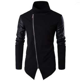 Men's Jackets Combination Leather Knit Jacket Fashion Cotton European Size 2023 Spring Standing Collar Slim Fitting Shirt