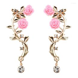 Backs Earrings Fashion Rose Leaf Flower Ear Cuff Earring Wrap Clip Lady Gold Pink