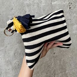 Cosmetic Bags Cases Bag Women Striped Makeup Case Organiser Korean Tassel Pouch Necesserie Travel Toiletry Canvas Beauty 230905
