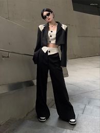 Women's Two Piece Pants Insozkdg Black White Suit Blazer Jacket Crop Top Casual 2 Pcs Set Spring 2023 Girl Sexy Ladies Suits Elegant Chic