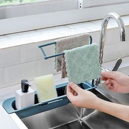 Kitchen Storage Sink Rack Retractable Drain Basket Adjustable Organiser Supplies Rag Brush Shelf