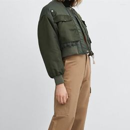 Women's Jackets Stylish Autumn Winter Green Short For Women Fashion Long Sleeve Zipper Bomber Outwear Coats Chaquetas