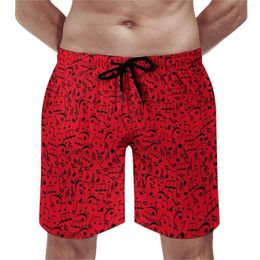 Men's Shorts Gym Red Music Notes Casual Beach Trunks Vintage Print Male Comfortable Sports Surf Quality Oversize Short Pants