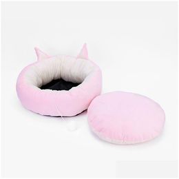 Kennels Pens Stock Round Plush Dog Bed House Mat Winter Warm Slee Cats Nest Soft Long Dogs Basket Pet Cushion Portable Pets Suppli Dh5Fy