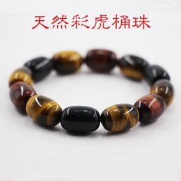 Link Bracelets Natural Color Tiger Eye Stone Barrel Bead Bracelet Blue Male Couple Crystal Jewelry Gift Wholesale