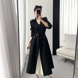 Women's Trench Coats Black Long Coat Windbreaker Jacket For 2023 Autumn Elegant Mid Length Classics Office Ladies Blazers Overcoat