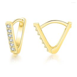 Dangle Earrings 14K Gold Plated Sterling Silver Post V-Shaped Huggie Cubic Zirconia Studded Small Hoop For Women Jewellery Gift
