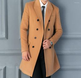 Men's Jackets Autumn And Winter Woollen Coat Double Breasted Slim Lapel Korean Version Long Trench Men