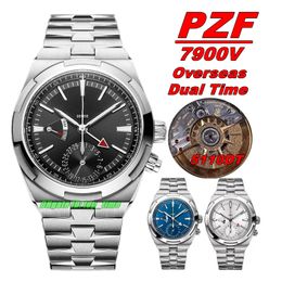 PZ Factory Watches PZF 7900V 41MM Overseas Dual Time Cal.5110DT Automatic Mens Watch Black Dial Stainless Steel Bracelet Gents Wristwatches