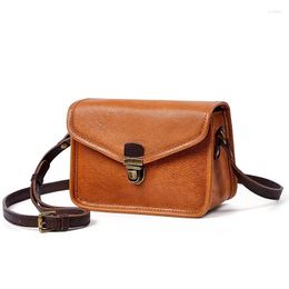 Evening Bags 2024 Vegetable Tanned Leather Bag Retro Single Shoulder Messenger Small Square