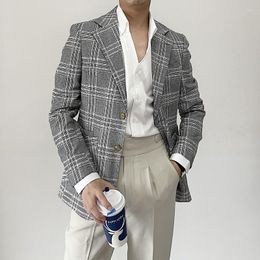 Men's Suits 2023 Fashion Big Collar Slim Fit Casual Suit Blazer Homme Korea Commuter Plaid Jacket Trendy Men Masculino