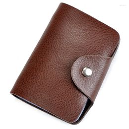 Card Holders Genuine Leather Holder Large Capacity Cowhide Id Name Bank Case 26 Business