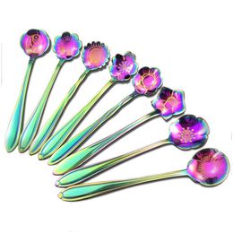 Spoons Rainbow Stainless Steel Tableware Creative Flower Spoon Mini Stirring Ice Cream Sugar Coffee Mixing Drop Delivery Home Garden Otgck