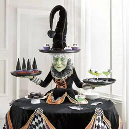 Other Event Party Supplies Halloween Witch Tabletops Server with Harlequin Tablecloth Halloween Cupcake Witch Display Stand Home Decoration Wholesale 230905