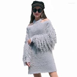 Women's Sweaters Knitted Fringe Hair Neck Sweater Off-the-shoulder Long Cover Head Korean Version Autumn And Winter