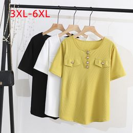 Women's Plus Size TShirt Ladies Summer Tops For Women Large Short Sleeve Loose Cotton Button Yellow White Tshirt 3XL 4XL 5XL 6XL 230905