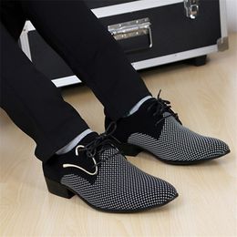 Dress Shoes Mens Leather Concise Men's Business Pointy Plaid Black Breathable Formal Wedding Basic Men loafers 230905