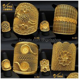 Bangle Aniid Big 24K Gold Colour Dubai Bangles For Women Bijoux Africaine Bracelets With Ring Jewellery Bridal Cuff Bracelet Gift Drop De Dhbro
