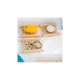 Soap Dishes Natural Bamboo Trays Wooden Dish Tray Holder Rack Plate Box Container For Bath Shower Bathroom Wholesale Drop Delivery H Dhhgk