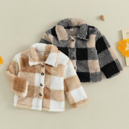 Jackets Autumn Winter Baby Girls Boys Wools Coats Long Sleeve Lapel Button Down Plaid Jacket Outerwear