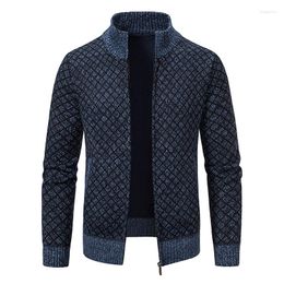 Men's Sweaters Autumn And Winter Korean Style Male Men Patchwork Cardigan Stand Collar Sweater Coat Zipper Knitted Jacket