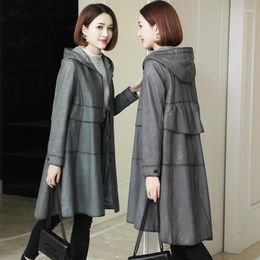 Women's Leather 2023 Genuine Jacket Trench Coats Korean Fashion Real Sheepskin Coat Elegant Hooded Jackets SGG