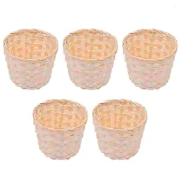 Dinnerware Sets 5 Pcs Woven Flower Basket Weave Bread Wicker Fruit Container Bamboo Weaving Snack Child