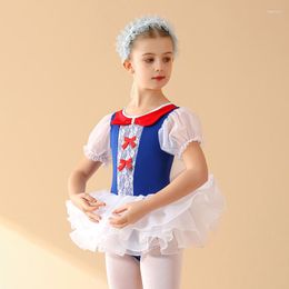 Stage Wear High Quality Girls Ballet Gymnastic Leotards Lace Skirt Short Sleeve Kids Toddler Gym Suit 100-170cm Height