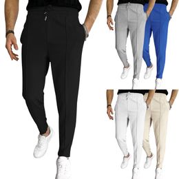 Mens Pants Vertical Cotton Pants Drawstring Elastic Waist Casual Comfort Pants 230906