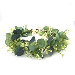 Decorative Flowers Green Artifical Flower Hair Wreath Eucalyptus Leaf Hairband Beach Headband Vacation Pography Party Bridesmaid Headdress