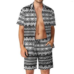 Men's Tracksuits Tribal Print Men Sets Black White Casual Shorts Vacation Shirt Set Summer Trendy Printed Suit Short Sleeve Oversized