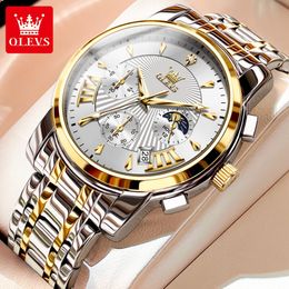 Armbanduhren OLEVS Luxusmarke Quarzuhr für Männer Wasserdichter Chronograph Herrenarmbanduhr Auto Datum Dual Kalender Mondphase Mann 230905