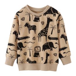 Children's Autumn and Winter Cotton Long Sleeve Animal Print Hoodie Top Long Sleeve Wool Circle Hoodie for Children