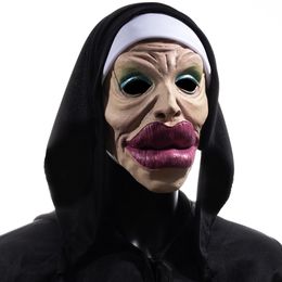 Party Masks Adult Cosplay Latex Nun Mask Elastic Band Half Face Humorous Funny Halloween Horrible Mask Masque Horror Spoof Props 230906