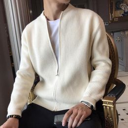 Men's Sweaters Coat Fashion Solid Cardigan Men Knitted Sweater Jacket Loose Stand Collar Zip High Street Outwear