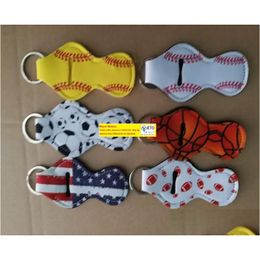 Party Favour Flag Softball Basket Ball Foot Baseball Printed Neoprene Chapstick Keychain Holder Case Bag Holiday Gifts Drop Delivery Dhzme