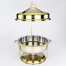 Dinnerware Sets 9L Luxurious Stainless Steel Warmer Buffet Stove Gold Hanging Hinged Lid Round Equipment Chafing Dish Set For Sale