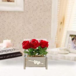 Decorative Flowers Create Vitality Stable 3 Heads Simulation Potted Rose Bonsai Desktop Ornament Pography Prop