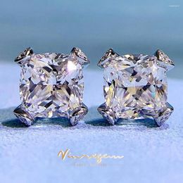 Stud Earrings Vinregem 18K White Gold 8MM Lab Sapphire Gemstone Ear Studs 925 Sterling Silver Wedding Fine Jewelry Gifts Wholesale