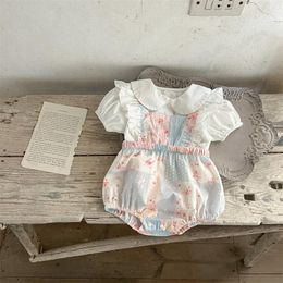 Clothing Sets Summer Girls Clothes Set Pink Ruffle Edge Sleeveless Overall Romper Doll Collar White Blouse Cotton Toddler Infant