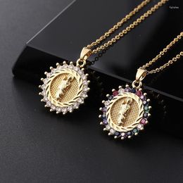 Chains Necklace Coloured Zircon Gold Plated Clavicle Chain Virgin Mary Pendant