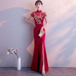 Ethnic Clothing Sexy Lace Slim Ladies Evening Party Dress Elegant Chinese Bride Wedding Qipao Vintage Short Sleeve Cheongsam Size S-XXL